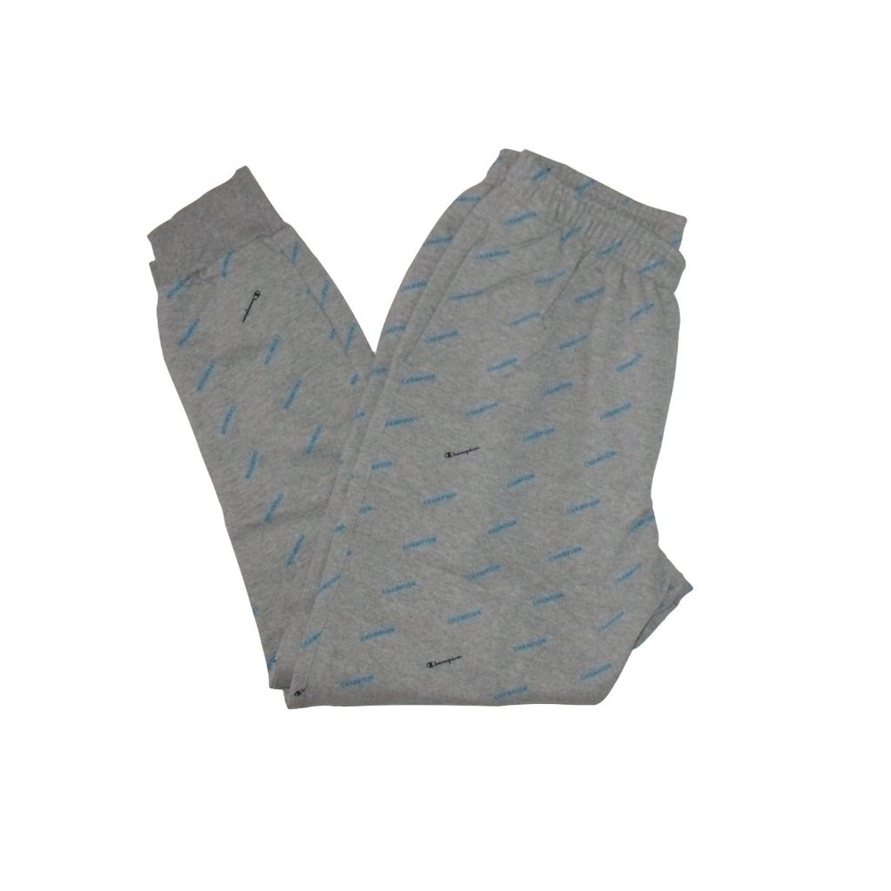 CHAMPION Script Brand Logo Powerblend All Over Print Grey Mens Joggers Size L - Picture 1 of 3
